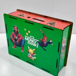 fastrush Wooden Money Saving Box| Piggy Bank | 1,00,000 Goal Coin Bank|Spider-Man Design. Coin Bank image 4