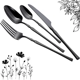 manishaware Bold & Substantial Glossy Black Silverware | Comfortable Design G 4-Piece Stainless Steel Cutlery Set-picture-21