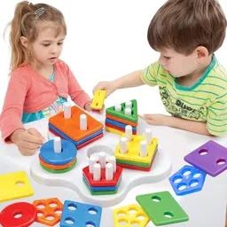 bozica Geometric Shape Color Sorting ,Stacking Blocks Preschool learning toys for kids image 1