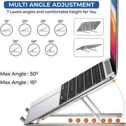 GADGETSWEAR Aluminum Laptop Stand for Desk with Adjustable Angles, Height, (Combo with Metal Mobile Stand) , Laptop Accessories, Laptop Stand image 2