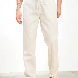 studio nexx Men Loose Fit White Pure Cotton Trousers-picture-12