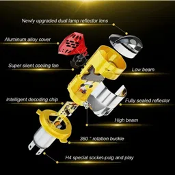 bikebloom H4 led bulb projector lens for all motorbikes high/low beam(1pc) Headlight Motorbike LED (12 V, 50 W) image 2