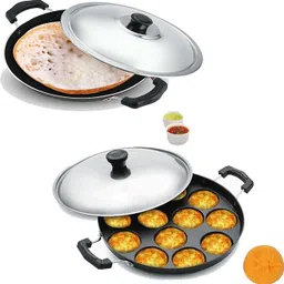 narv Non-Stick 12 Cavity Appam Patra with Stainless Steel Lid, Appachetty with Lid K5 Paniarakkal Set with Lid 0.2 L capacity 21 cm diameter-picture-11