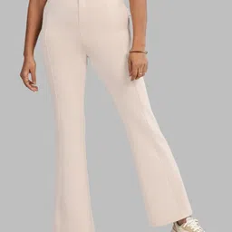 blissclub Bare Butter Flare Pants - Tall Women Flared Beige Modal Trousers-picture-32