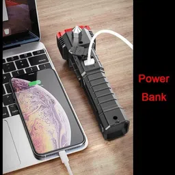 parspar 3W LED Torch Flashlight Long Beam Range with Power Bank, Hammer Strong Magnets 5 hrs Torch Emergency Light image 4