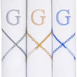 Cotton Square Men's Initial G Embroidered 100% Pure Cotton Handkerchief for Men ["White"] Handkerchief-picture-24
