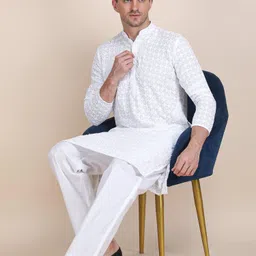 galad Pack of 2 Men Chikan Embroidery Cotton Rayon Straight Kurta image 3