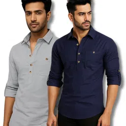 echowear Pack of 2 Men Solid Pure Cotton Straight Kurta-picture-12