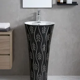 cara mark Glossy Black & White Finish with Abstract Pattern|Modern Sink for Bathroom | Pedestal Wash Basin|Wash Basin Pedestal|Pedestal Free Standing Wash Basin| Pedestal Basin image 5