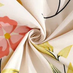 FABINALIV Cream-Coloured & Yellow Floral Printed 300 TC King Bedsheet with 2 Pillow Covers image 4