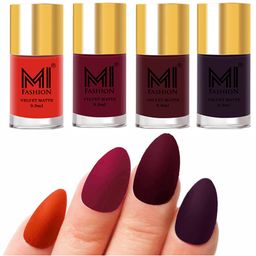 MI FASHION Set of Velvet Matte Nail Polish 9.9 ml Each -Orange 04 - Mauve 25 - Red Wine 26 - Dark Purple 30-picture-41