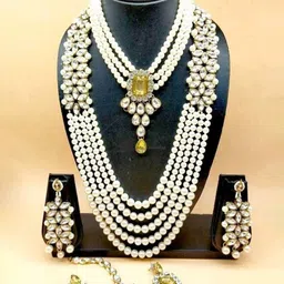 Gyaan Jewels Gold-Plated Stone-Studded Necklace and Earrings With Maang Tika-picture-14