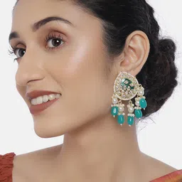 LAIDA Green & Gold-Plated Kundan Studded Classic Drop Earrings-picture-23