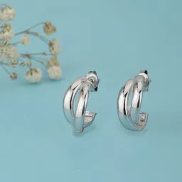 Carlton London Rhodium-Plated Contemporary Half Hoop Earrings-picture-28