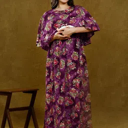 DUMMY SHAPE Printed Maternity Dresses With Concealed Feeding Zippers image 5