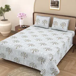 Plarsh Comfort Grey Floral 180 TC King Bedsheet with 2 Pillow Covers image 1