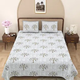 Plarsh Comfort Grey Floral 180 TC King Bedsheet with 2 Pillow Covers image 2