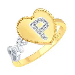 Vighnaharta Gold-Plated Valentine Love P Letter in Heart CZ- Studded Finger Ring image 1