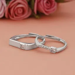 GIVA 925 Sterling Silver Rhodium Plated Zircon Love Language Couple Rings image 1