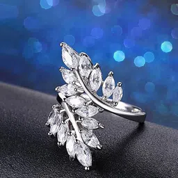 Yellow Chimes Silver-Toned White Crystal-Studded Finger Ring-image-24