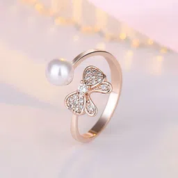 Jewels Galaxy Rose Gold-Plated AD Studded Finger Ring-image-9