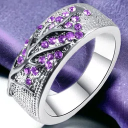 MYKI Silver-Plated Stainless Steel Cubic Zirconia Studded Finger Ring-image-72