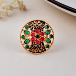 Silvermerc Designs Gold-Plated Stone-Studded Adjustable Finger Ring-picture-30