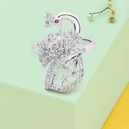 AMI Silver-Plated CZ-Studded Adjustable Finger Ring-picture-19
