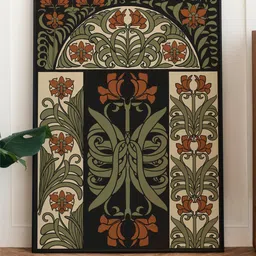 INDIAN CLASSIC ART Black & Beige Nouveau Floral Framed Wall Art-image-22