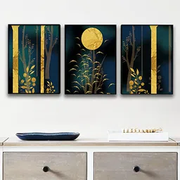 Art Street Teal Blue & Gold-Toned Set Of 3 Calm Forest Painting Wall Art-picture-22