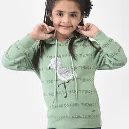Crimsoune Club Girls Green Printed Hooded Sweatshirt-image-30