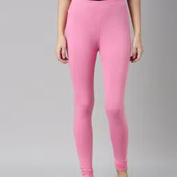 Souchii Women Pink Solid Slim-Fit Churidar-Length Leggings-image-45