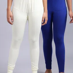 GRACIT Women Blue & Off White Lycra Solid Leggings-picture-41