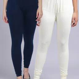GRACIT Women Pack Of 2 Navy Blue & White Solid Churidar-Length Leggings-picture-44