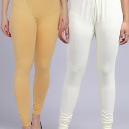 GRACIT Pack Of 2 Women Off White Solid Churidar-Length Leggings-picture-43