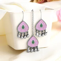 Yellow Chimes Silver-Plated Oxidised Ghungroo Studded Maang Tika & Earrings Jewellery Set-picture-11