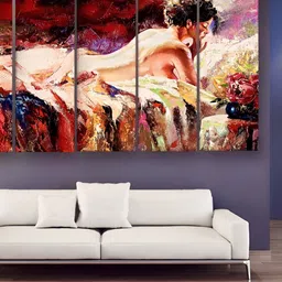 Casperme Cream & Red 5 Pieces Abstract Modern Art Big Wall Painting-picture-17