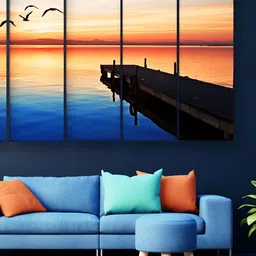 Casperme 5-Pcs Orange Colour & Blue Wooden Abstract Modern Art Big Wall Painting-image-26