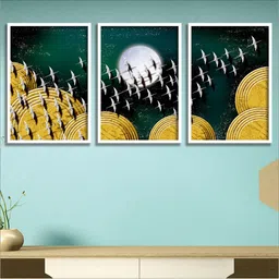 SAF Set Of 3  Blue & Yellow Modern Art Framed Wall Painting-picture-36