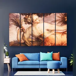 Casperme 5 Pieces Cream & Orange Abstract Modern Art Wall Painting-picture-26