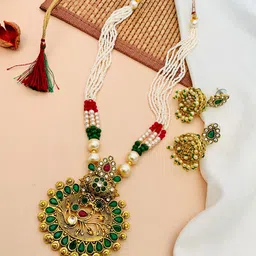 ABDESIGNS Gold-Plated kundan Studded & Beaded Meenakari Jewellery Set image 1
