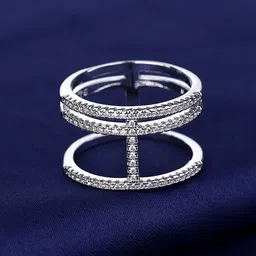 Yellow Chimes Women Silver-Plated & White Crystal Studded Finger Ring-picture-17
