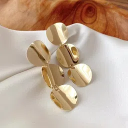 Yellow Chimes Sparkling Round Geometrical Shape Triple Drop  Earrings-image-89