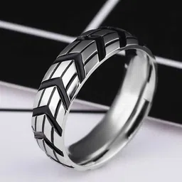 Yellow Chimes Men Silver-Plated Enameled Finger Ring-image-13