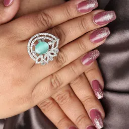 RHOSYN Silver-Plated Cubic Zirconia & American Diamond Studded Cocktail Adjustable Ring-image-17