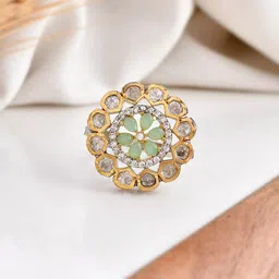 DASTOOR Gold-Plated Kundan-Studded Victorian Ring-picture-20