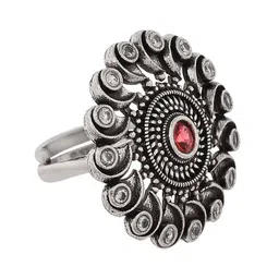 Voylla Silver-Plated Stone-Studded Adjustable FingerRing image 2
