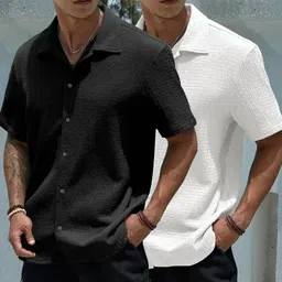 combraided Men Slim Fit Solid Spread Collar Casual Shirt-picture-33