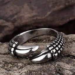 MEENAZ Silver-Plated Textured Adjustable Dragon Claw Finger Ring image 3