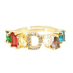 JOKER & WITCH Gold-Toned & Red Rhinestone-Studded Alphabet D Finger Ring image 2
